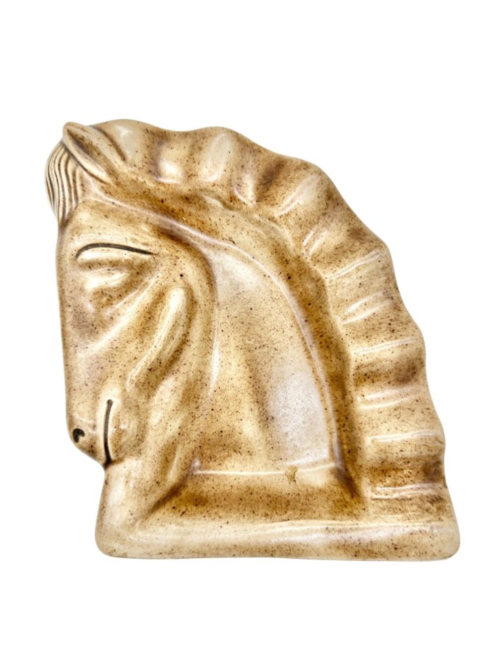 Vintage Mid Century Ceramic Horse Head Ashtray Drip Glaze Brown Gloss Decorative